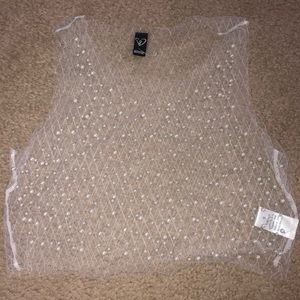 Mesh + Pearl Crop Top